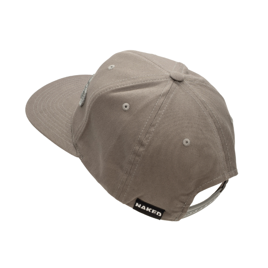 A light brown Cap Snapback by NAKED Optics, featuring eyelets, stitching detail, and a branded label above the adjustable strap.