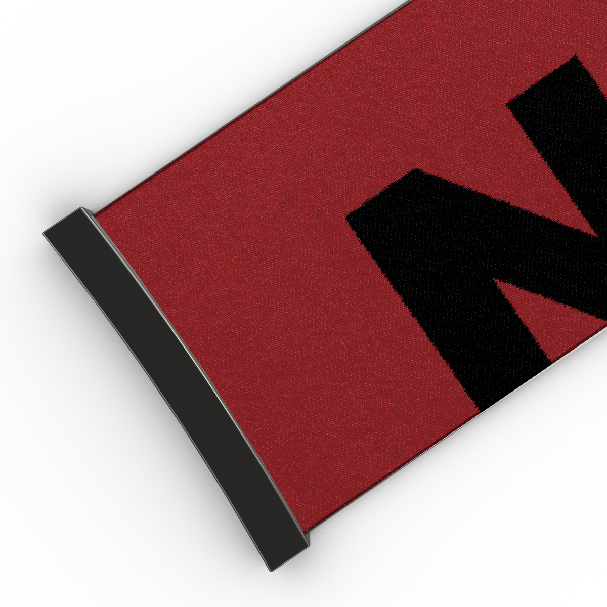 Ein rotes Stoffarmband von NAKED Optics, entworfen für die Modelle FORCE EVO, TROOP EVO, STORM, NOVA, SOLAR und ZEND (45 mm) entwickelt wurde. Es verfügt über eine schwarze Schließe und einen markanten, teilweise sichtbaren schwarzen Buchstaben auf der rechten Seite, der das auffällige Design der FORCE EVO Ersatzstraps Skibrille aufgreift.