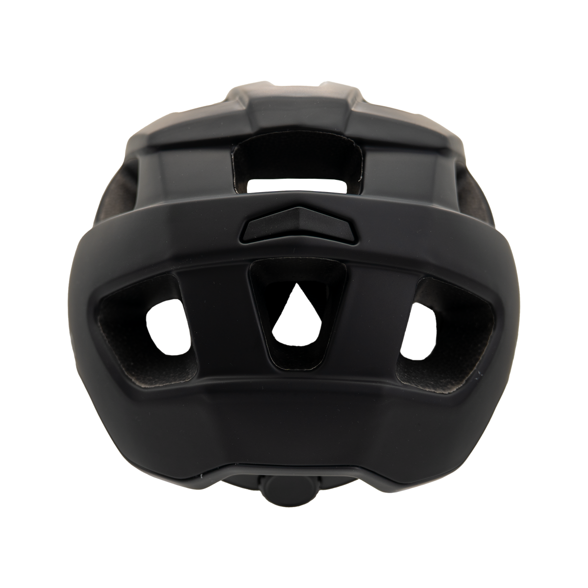 The RIDGE by NAKED Optics is a black MTB helmet shown from the rear, featuring ventilation holes and a matte finish—ideal for both everyday cycling and intense trails.