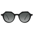 The IZZY by NAKED Optics is a black, round sunglasses model featuring an acetate frame and dark gradient lenses with UV400 protection, displayed on a plain white background.