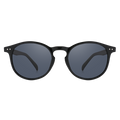Round black sunglasses with dark lenses, featuring UV400 protection for optimal eye care. This polarized pair, The WHOOP by NAKED Optics, from their WHOOP collection is displayed against a plain white background.