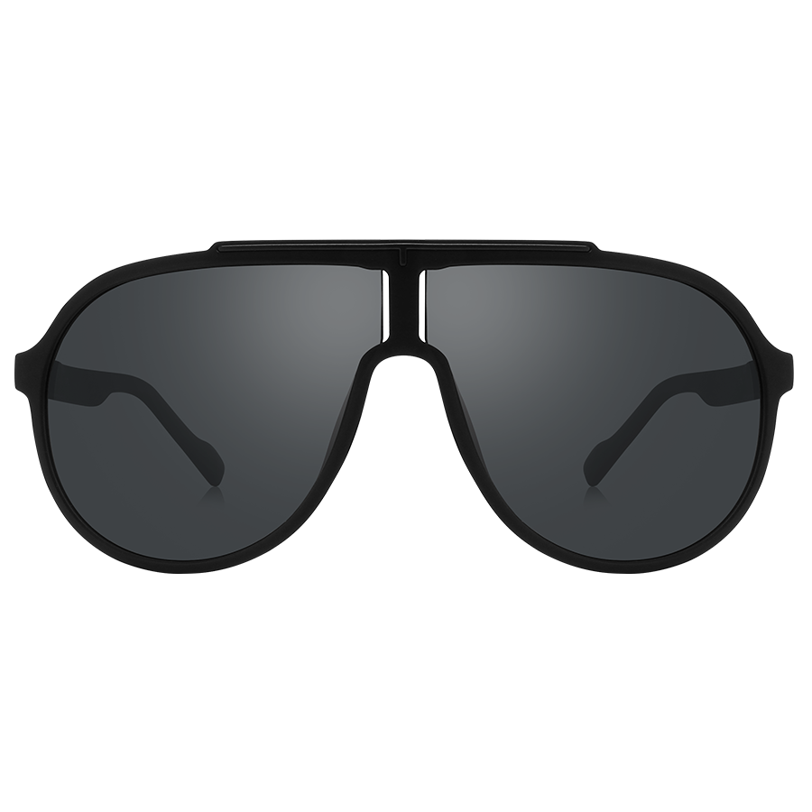 The PILOT by NAKED Optics is a black aviator-style Sonnenbrille featuring an oversized design and dark lenses, shown from the front against a white background. These sunglasses provide UV400 protection for ultimate eye safety.