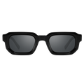 The IRIS by NAKED Optics is a black, rectangular pair of sunglasses with thick frames and dark lenses featuring UV400-Schutz, displayed on a plain white background.