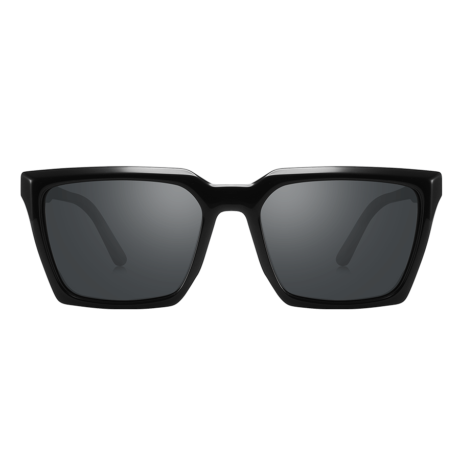 The MUSE by NAKED Optics is a black rectangular unisex Sonnenbrille with dark, polarisierte Gläser and UV400 Schutz, shown from the front against a white background.