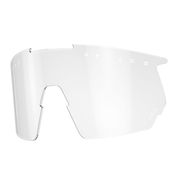 Das NAKED Optics Ersatzglas BLADE ist ein klares, rahmenloses Sportbrillenglas mit sanften Rundungen, einem dezenten weißen Logo am oberen Rand und zuverlässigem UV-Schutz für optimalen Augenschutz.