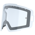 La visiera Ersatzglas ZEND di NAKED Optics è una visiera trasparente e curva con bordi neri e un piccolo rivetto metallico, raffigurata su uno sfondo grigio chiaro. Appartenente alla collezione di occhiali da discesa ZEND, questa visiera offre protezione UV-400 per una protezione ottimale degli occhi ed è compatibile con l'innovativo sistema di sostituzione delle lenti a magnete, che consente di cambiare le lenti in modo semplice e veloce.