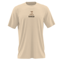 Maglietta unisex beige “The Fool” di NAKED Optics, con una piccola illustrazione di un cobra e la scritta “NAKED” stampata sotto di essa sul petto, ispirata allo stile caratteristico delle magliette da ciclismo di Stevie Schneider.