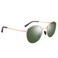 Gold-framed aviator sunglasses with green lenses and black-tipped arms on a white background, The PARKER by NAKED Optics features a robust Metallrahmen Sonnenbrille design and provides reliable UV400 Schutz for optimal eye protection.