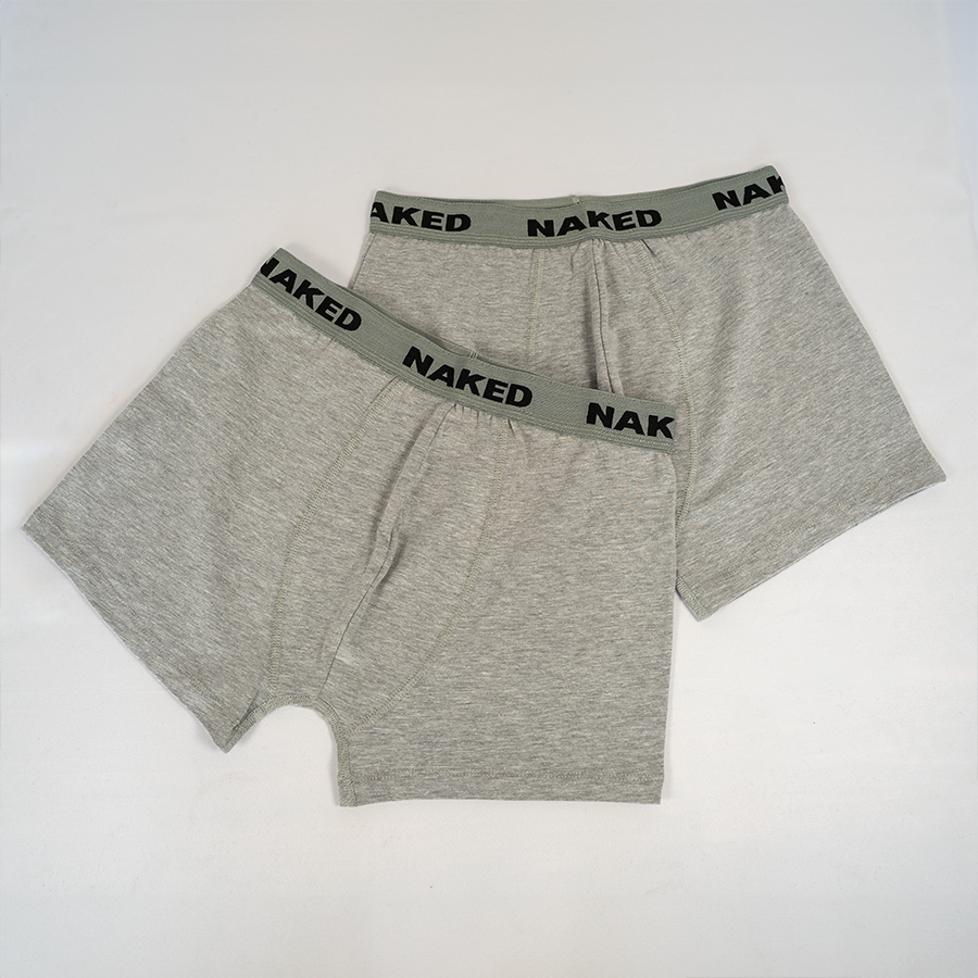 Deux paires de boxers gris NAKED Optics - Lot de 2 avec ceintures élastiques à l'effigie de la marque.
