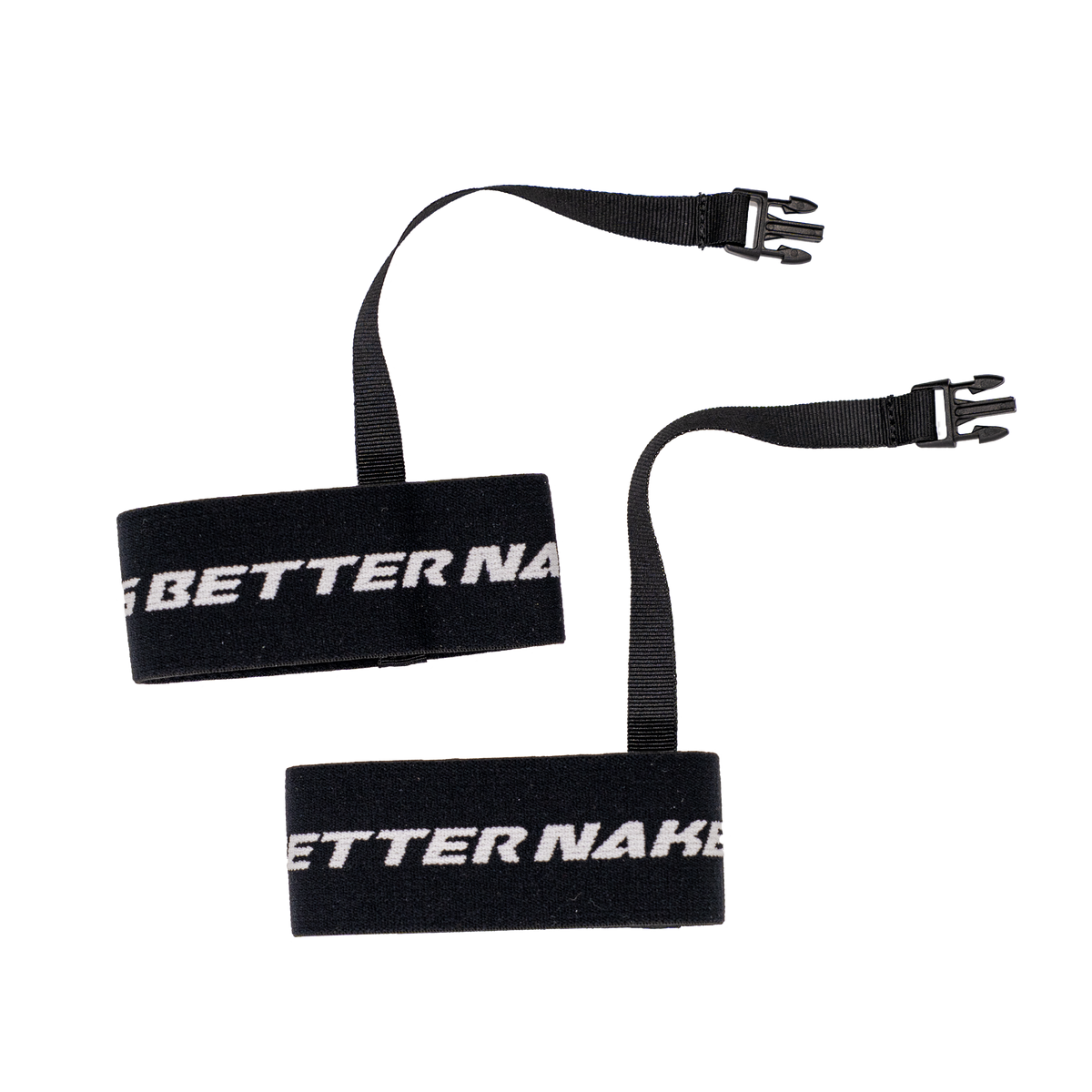 Two black adjustable Handgelenkschlaufen für Handschuhe (CRUZER, AGENT) from NAKED Optics, each featuring BETTERNAKED printed in white text and equipped with side-release buckles.