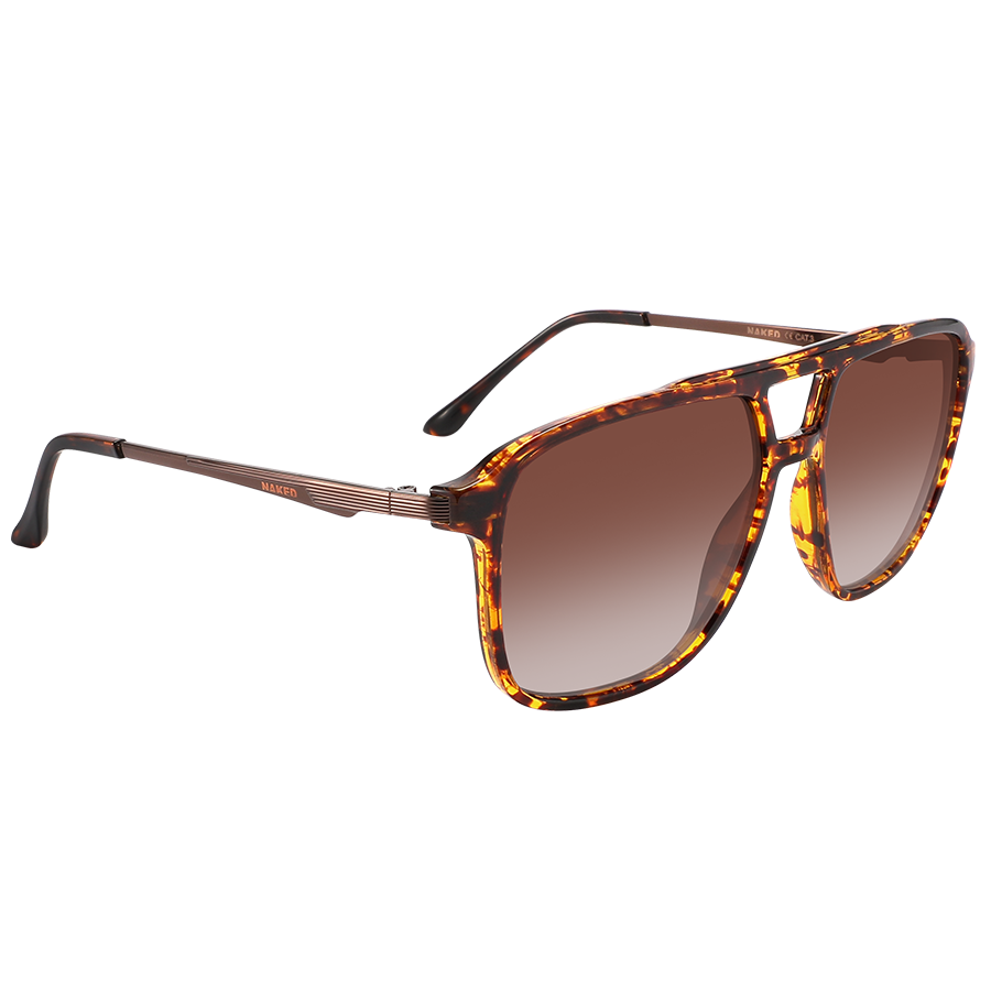 The CARTEL sunglasses by NAKED Optics feature a tortoiseshell aviator frame with brown gradient lenses, showcased on a white background and boasting a stylish retro-design Sonnenbrille aesthetic.