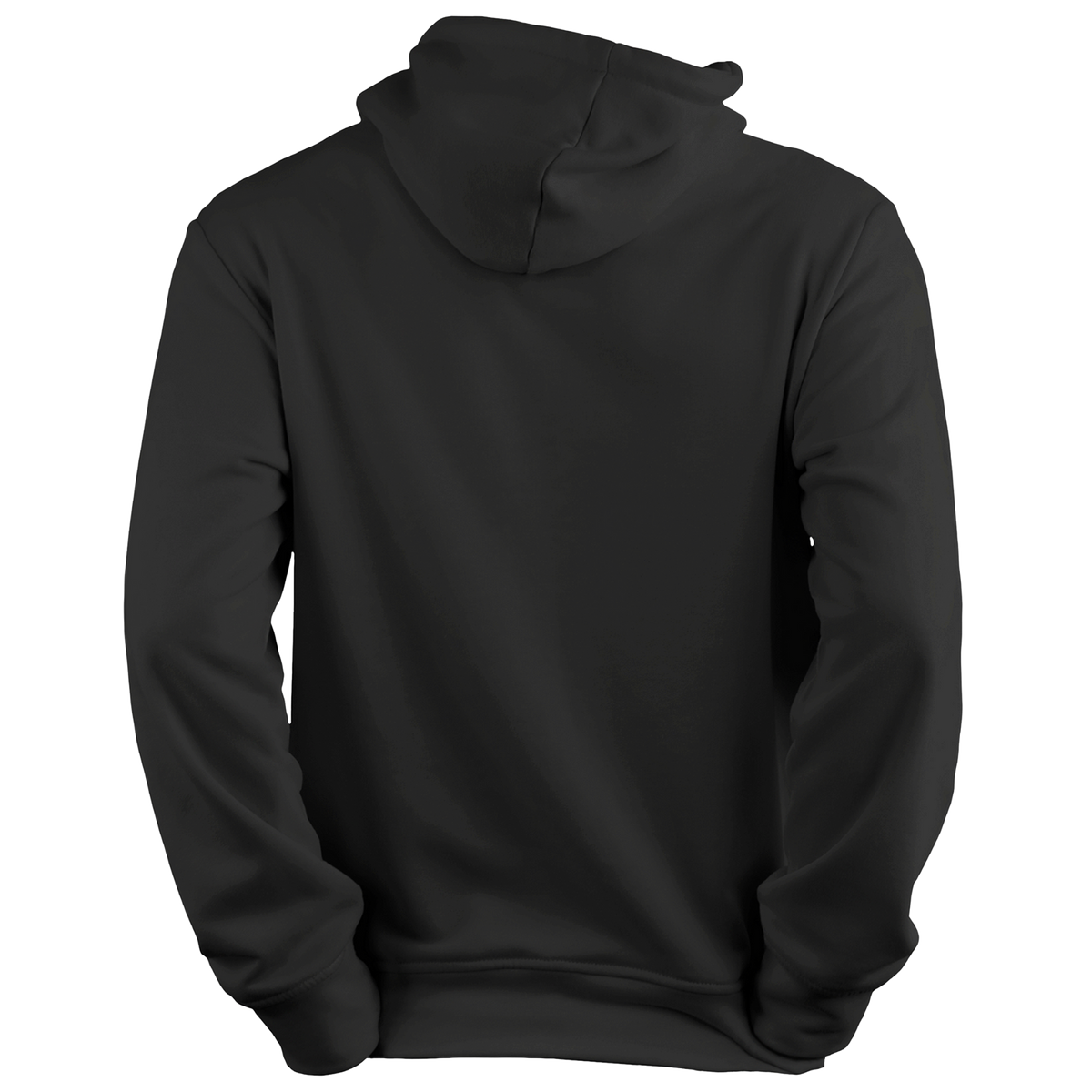 A plain black Hoodie Signature Stitch by NAKED Optics is shown from the back against a white background, featuring a subtle embroidered logo for added style.
