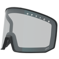 Ersatzglas SOLAR von NAKED Optics ist eine grau getönte Sportbrillenscheibe mit der Kennzeichnung CAT.0, abgebildet vor weißem Hintergrund, die über eine Anti-Fog-Beschichtung für klare Sicht verfügt – ideal als Skibrille auf der Piste.