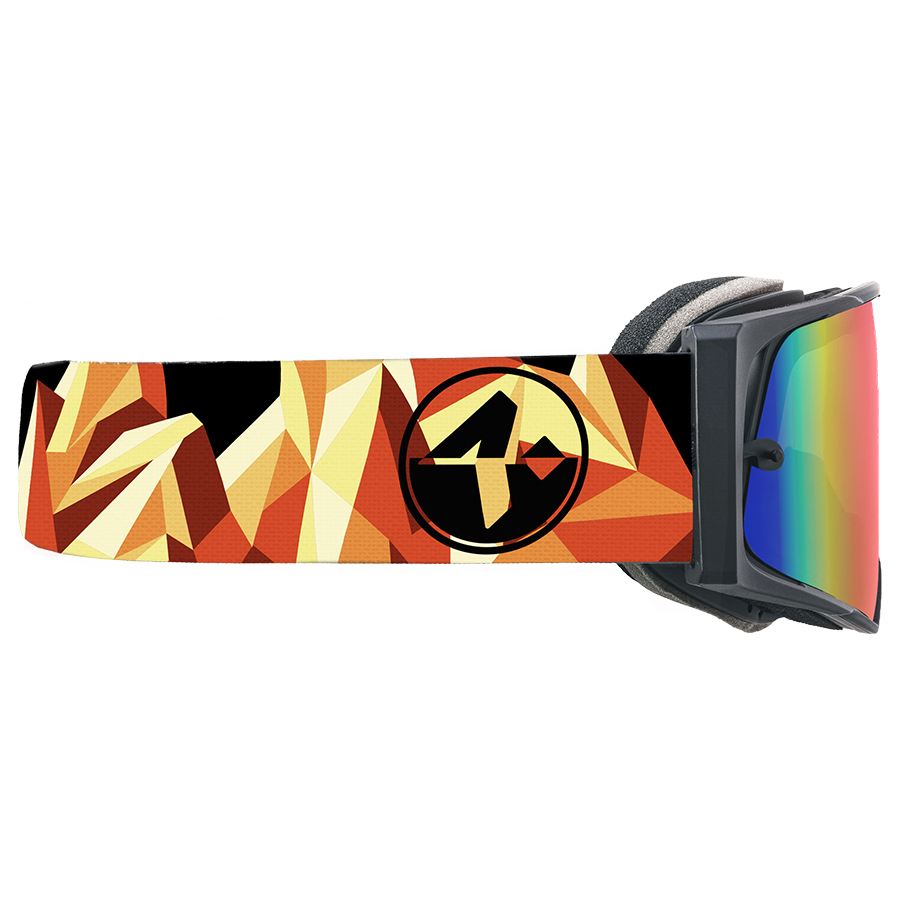 Die Skibrille „LINE“ von NAKED Optics verfügt über ein farbenfrohes, geometrisches Band mit dem Markenlogo in der Mitte sowie eine verspiegelte Regenbogenglasur – sie ist so vielseitig, dass sie sich auch als MTB-Brille oder Downhill-Brille für deine Mountainbike-Abenteuer eignet.