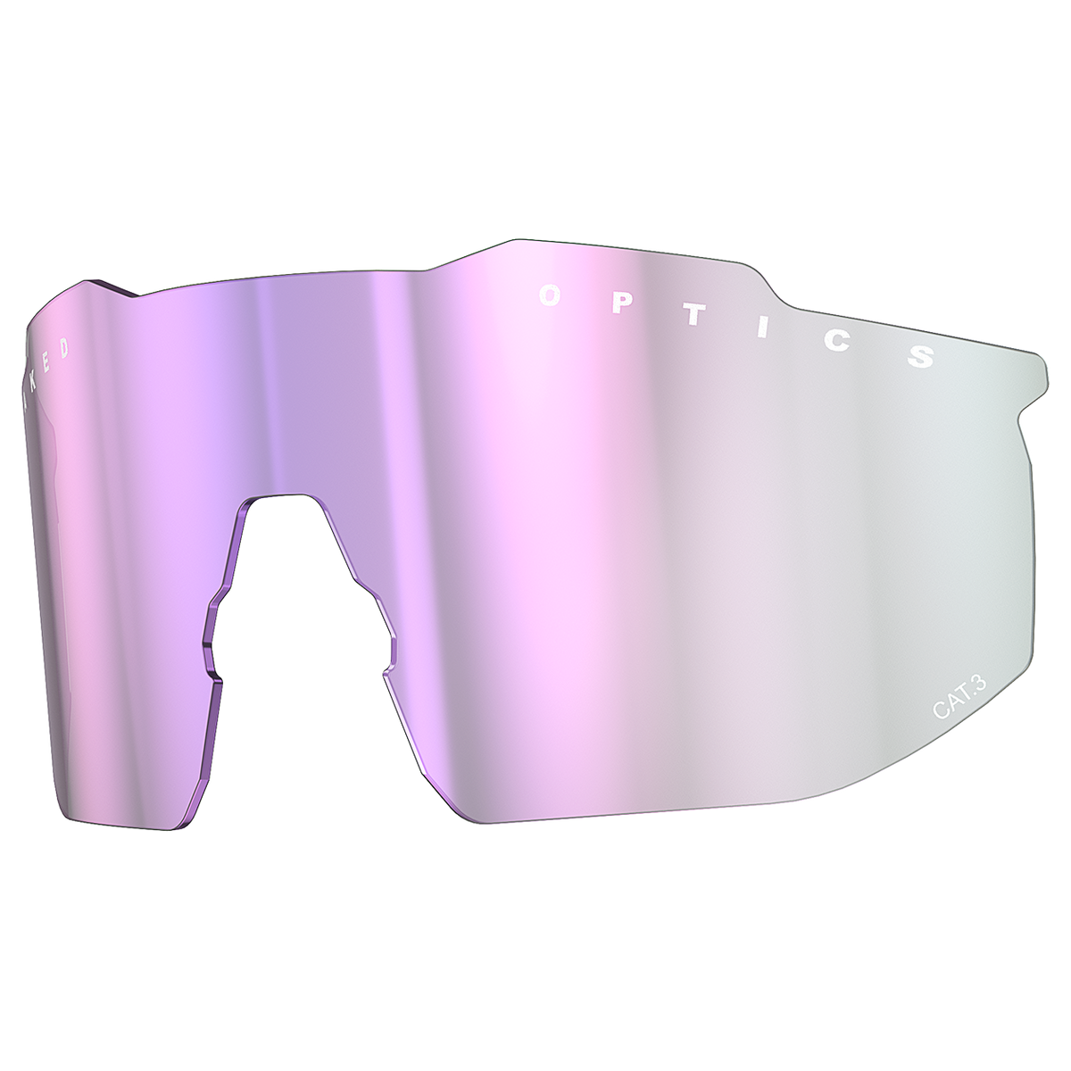 A single pink-tinted Ersatzglas SHYFT lens by NAKED Optics for a Sportbrille, featuring polarisierte Gläser and the Optics text on the upper edge.