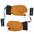 Die CRUZER EVO Lobster von NAKED Optics sind zwei braune Fäustlinge mit schwarzen Bündchen und Handgelenkriemen, die mit dem Schriftzug #LIFE IS BETTER versehen sind – perfekt zum Skifahren oder Snowboarden. Diese Skihandschuhe halten deine Hände auf der Piste warm und sorgen gleichzeitig für einen stylischen Look.