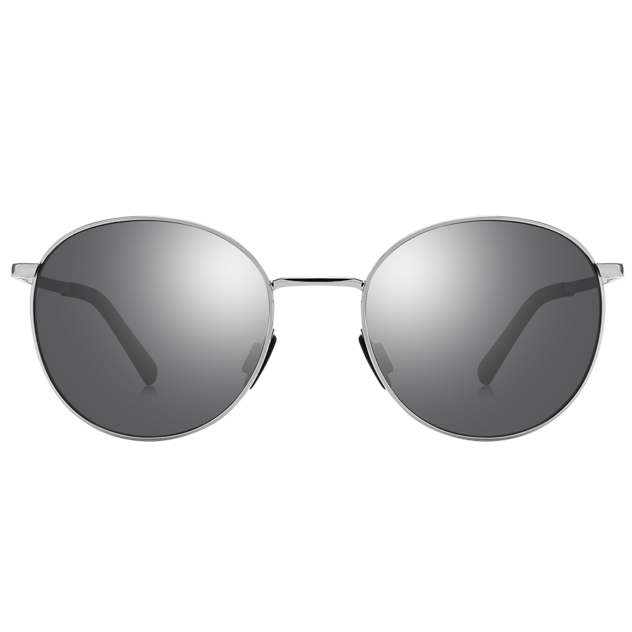 Round silver-framed NAKED Optics The PARKER sunglasses with dark tinted lenses and UV400 protection on a white background.
