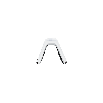 A white, V-shaped object with black edges, centered on a plain white background, evokes the modern design of the Nasenstück VOLT by NAKED Optics. Its refined contours resemble a nose bridge, hinting at essential accessories for performance eyewear.