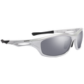 Silberne RAVE-Sportsonnenbrille im Wrap-around-Design von NAKED Optics mit verspiegelten Gläsern.