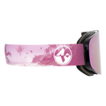 Upgrade your Skibrille with the NAKED Optics The TROOP EVO—featuring a pink ski goggle strap adorned with a tropical beach scene, soaring birds, and a white geometric logo. Enjoy crystal-clear vision on the slopes thanks to Wechselgläser and an effective Anti-Fog-Beschichtung.