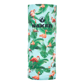 A turquoise Schlauchschal (Bandana) from NAKED Optics, adorned with playful pink flamingos and green tropical leaves along with the NAKED print—perfect as a stylish neck gaiter for skiing or a versatile skimaske for all your outdoor adventures.