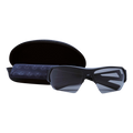 The CHARGE Halfframe by NAKED Optics is a black wraparound sportbrille with reflective lenses, featuring an ultralight design and UV400 protection, and comes complete with a case and cleaning cloth on a white background.