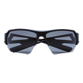 The CHARGE Halfframe by NAKED Optics are black sporty sunglasses with dark tinted lenses, displayed from the front on a white background. These ultraleichte Sportbrille provide reliable UV400 Schutz for your eyes during all outdoor activities.