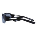 Matte black sporty The CHARGE Halfframe by NAKED Optics with angular, ultra-light frames and reflective lenses, featuring the word NAKED on the side and offering UV400 protection.