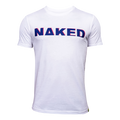 The T-Shirt Bicolor-Logo by NAKED Optics features bold blue and red “NAKED” lettering across the chest on a crisp white background, crafted from soft Bio-Baumwolle for all-day comfort. This standout design is perfect for fans of the signature NAKED Optics style.