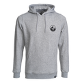 The light gray NAKED Optics Hoodie Back-Print, Unisex, features a small round black logo on the left chest, a front pocket, and a subtle NAKED Optics hoodie backprint for added style.