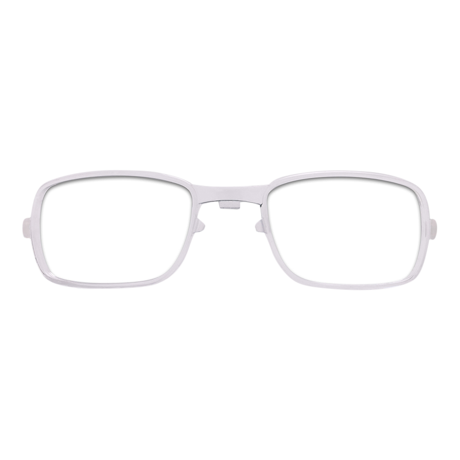 The Optisches Insert HAWK by NAKED Optics, a pair of white rectangular eyeglass frames with clear lenses designed to accommodate your individuelle Sehstärke, is displayed on a plain white background.