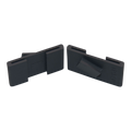 Two black rectangular plastic clips with angled inner supports, the NAKED Optics Maskenclip für FFP2 Maske, designed for Brillenband Befestigung or as Maskenclips Skifahren accessories, shown on a plain white background.