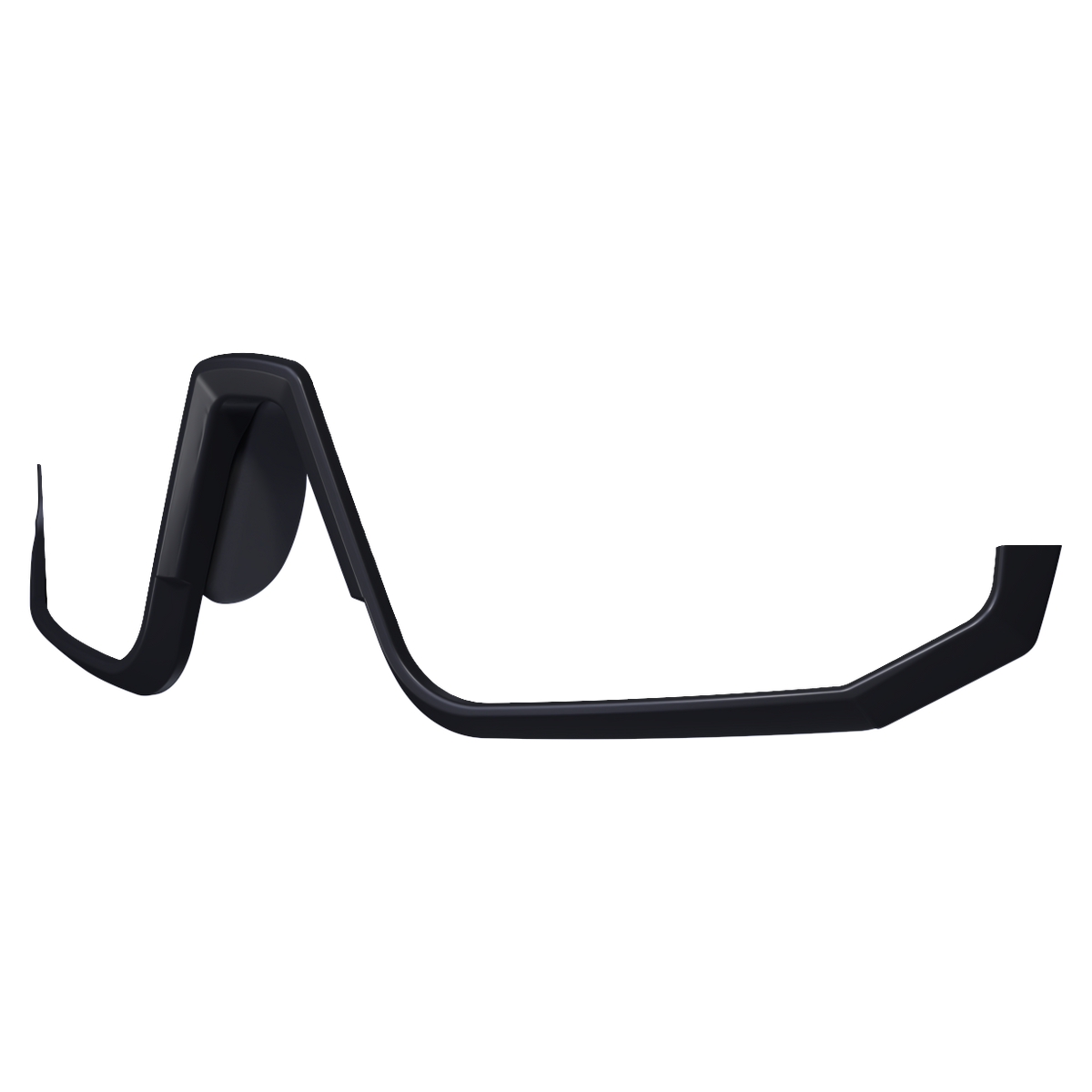 Die Sportbrille „Jaw VOLT Fullframe“ von NAKED Optics in Schwarz wird aus der Vorderansicht vor einem schlichten weißen Hintergrund gezeigt.