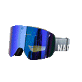 The TROOP Bike by NAKED Optics features blue reflective ski goggles with a black adjustable strap displaying the white NA logo on the side. These versatile MTB Brille are perfect for downhill adventures, and their convenient Pin-Wechselsystem allows for quick and easy lens changes, making them ideal as your go-to Downhill Brille.