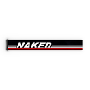 Ein schwarzes, rechteckiges NAKED Optics Extra-Band (45 mm) für die Brillenmodelle FORCE EVO, TROOP EVO, STORM, NOVA, SOLAR und ZEND mit weißen und roten Streifen auf weißem Hintergrund.