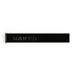 Ein schwarzer, rechteckiger Vape-Pen mit der Aufschrift „NAKED“ auf weißem Hintergrund – der an die stromlinienförmige Ästhetik des „Extra Strap“ von NAKED Optics für FORCE EVO, TROOP EVO, STORM, NOVA, SOLAR und ZEND (45 mm) erinnert.