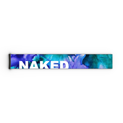 Armband mit blau-lila Aquarellmuster und auffälligem weißem „NAKED Optics“-Logo, das an ein stilvolles Extra-Armband (45 mm) erinnert und mit den Brillenmodellen FORCE EVO, TROOP EVO, STORM, NOVA, SOLAR und ZEND kompatibel ist.