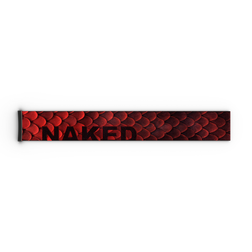 Rechteckige rote Schachtel mit einem Karomuster und dem teilweise sichtbaren Schriftzug „NAKED“ in schwarzer Schrift, der an den markanten Stil der Verpackungen der NAKED Optics Extra Strap-Modelle FORCE EVO, TROOP EVO, STORM, NOVA, SOLAR und ZEND (45 mm) erinnert.