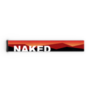 Ein Vape-Pen im rot-schwarz-orangefarbenen Design mit dem Schriftzug „NAKED“ in fetten weißen Buchstaben, inspiriert vom markanten Look des NAKED Optics Extra Strap (FORCE EVO, TROOP EVO, STORM, NOVA, SOLAR, ZEND 45 mm) für eine elegante und moderne Optik.