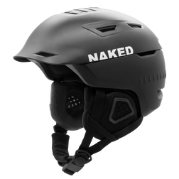 Mattschwarzer NAKED Optics APEX-Skihelm mit Visier und Ohrenklappen.