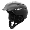 Matte black NAKED Optics APEX ski helmet with a visor and ear flaps.