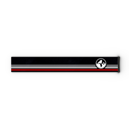 Schwarzes 45-mm-Skibrillenband von NAKED Optics mit roten und weißen Streifen und einem runden Stern-Logo am rechten Ende, abgebildet auf grauem Hintergrund – ein perfektes Zusatzband für FORCE EVO, TROOP EVO, STORM, NOVA, SOLAR oder ZEND.