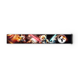 Vier Comic-Bären in Raumanzügen, die jeweils ein farbenfrohes NAKED Optics Extra Strap (45 mm) tragen – kompatibel mit den Skibrillen FORCE EVO, TROOP EVO, STORM, NOVA, SOLAR und ZEND –, kämpfen im Weltraum mit roten und blauen Lichtschwertern. Mit ihren furchtlosen Manövern verkörpern sie die FORCE EVO, während sie Asteroiden ausweichen und ihre NAKED Optics Skibrille vor intergalaktischen Feinden verteidigen.