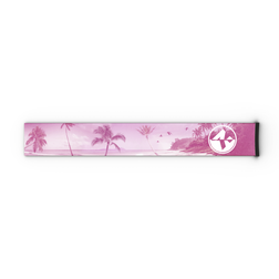 Der NAKED Optics Extra-Gurt (45 mm) für FORCE EVO, TROOP EVO, STORM, NOVA, SOLAR und ZEND verfügt über ein rosa Griffband, das mit Palmen, Vögeln, einer Strandszene und einem weißen Logo am rechten Ende verziert ist – damit ist es das perfekte Ersatzband von Ersatzstraps für Ihre Skibrille.