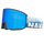 Blaue kompakte Skibrille von NAKED Optics mit reflektiertem Bergmotiv und NAKE-Schriftzug - ideal für kleine Gesichter oder als stylische Damenskibrille.