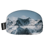 Snowy mountain peaks shrouded in clouds, with the word “NAKED” in bold outline across the image. A sleek black tag on the left highlights this unique Skibrillen Schutz (Überzieher) from NAKED Optics, providing both style and protection for your goggles.