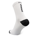 White sock with black toe and heel, featuring the word NAKED vertically in black on the side. The Bikesocken Lite by NAKED Optics is ideal as Sportsocken or Rennradsocken, offering both style and performance for your active pursuits.