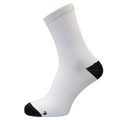 A white Bikesocken Lite by NAKED Optics featuring black accents on the toe and heel, displayed on a plain white background—perfect as MTB Socken or Rennradsocken for your next cycling adventure.