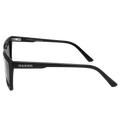 Side view of The MUSE, a black Unisex Sonnenbrille by NAKED Optics with “NAKED” inscribed on the arm, featuring polarisierte Gläser for clearer vision, set against a plain white background.