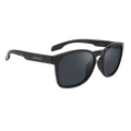 The LUX by NAKED Optics is a black lifestyle Sonnenbrille with dark lenses and “NAKED” written in white on the left temple, featuring a lightweight TR90 Rahmen—perfect for everyday wear, isolated on white.